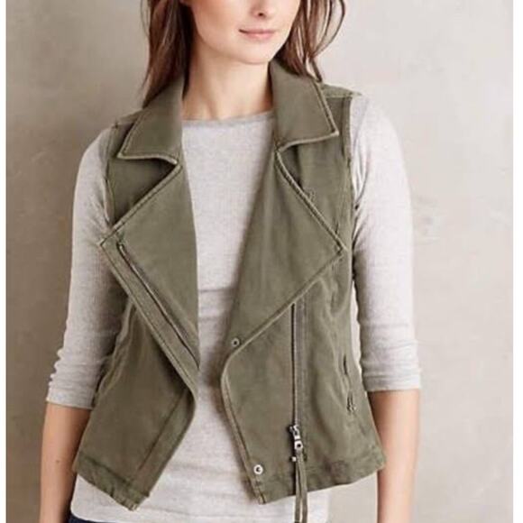Marrakech Anthropologie Vest Army Green Womens S Utility Pockets Full Zip Collar - Picture 2 of 9